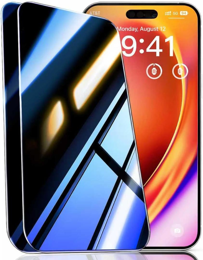DMJN UNBREAK Glass for iPhone 16 Pro Max Privacy Screen Protector (NO.1 Military Grade Shatterproof) Privacy Screen iPhone 16 Pro Max Tempered Glass (Easy Installation & 100% Anti-Spy),2 Pack