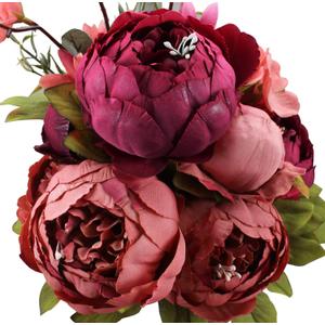 Duovlo Fake Flowers Vintage Artificial Peony Silk Flowers Wedding Home Decoration,Pack of 1 (New Red)