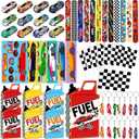 72Pcs Race Car Party Favors Racing Car Birthday Party Supplies Race Car Fuel Can Treat Boxes Key Chains Slap Bracelets Black White Checkered Flag DIY Sticker for Birthday Decorations