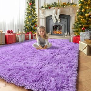 Purple Rugs for Bedroom Girls Room Decor Aesthetic, Cute Fluffy Shag Lavender Area Rug 4x6 for Living Room Dorm Classroom Nursery, Furry Plush Fuzzy Soft Throw Lilac Carpet for Kids, Baby, Teen