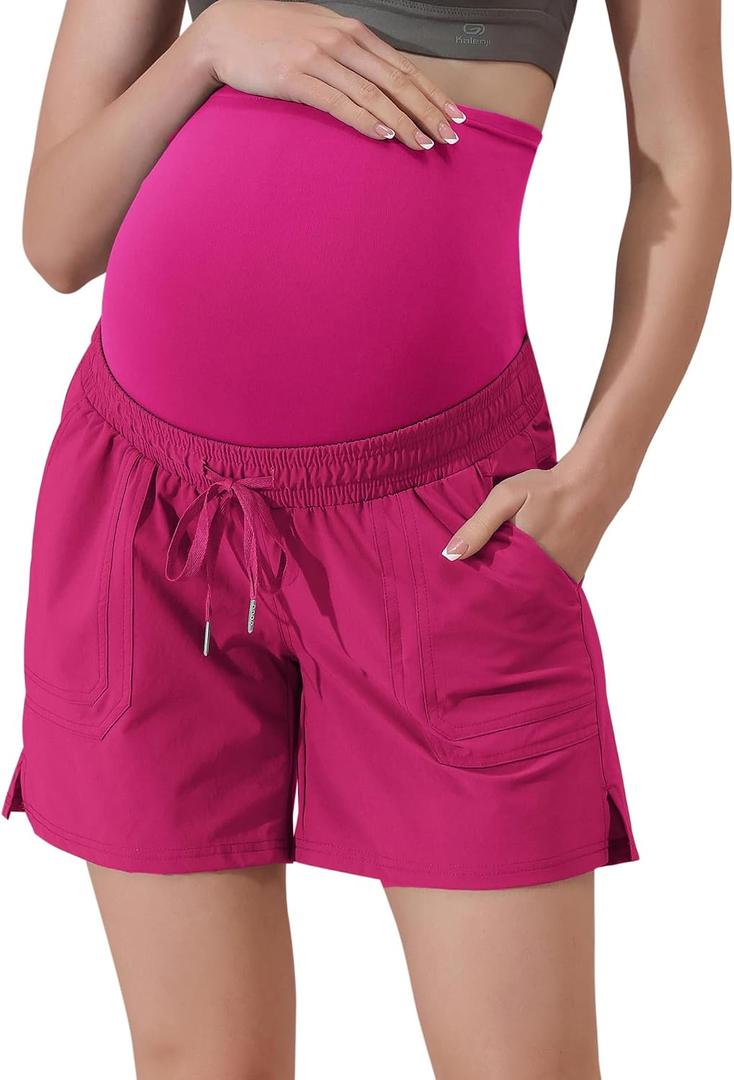 Maacie Maternity Hiking Shorts Quick Dry Waterproof 5" Workout Sports Shorts Outdoor Casual Hot Pink (Pink, S)