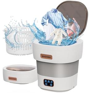 Portable Washing Machine - The Upgraded 12L Foldable Mini Washer with Powerful Cleaning & Low-Noise Design | Perfect for Household, Baby Clothes, Travel, Apartments/Dorms/RVs (Grey-White）