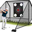 Golf Practice Hitting Net for Backyard Driving Real Balls 10x7ft with Side Barriers, Heavy-Duty Steel Frame Golf Net with Target Cloth & Carry Bag for Garage, Indoor & Outdoor Driving Chipping
