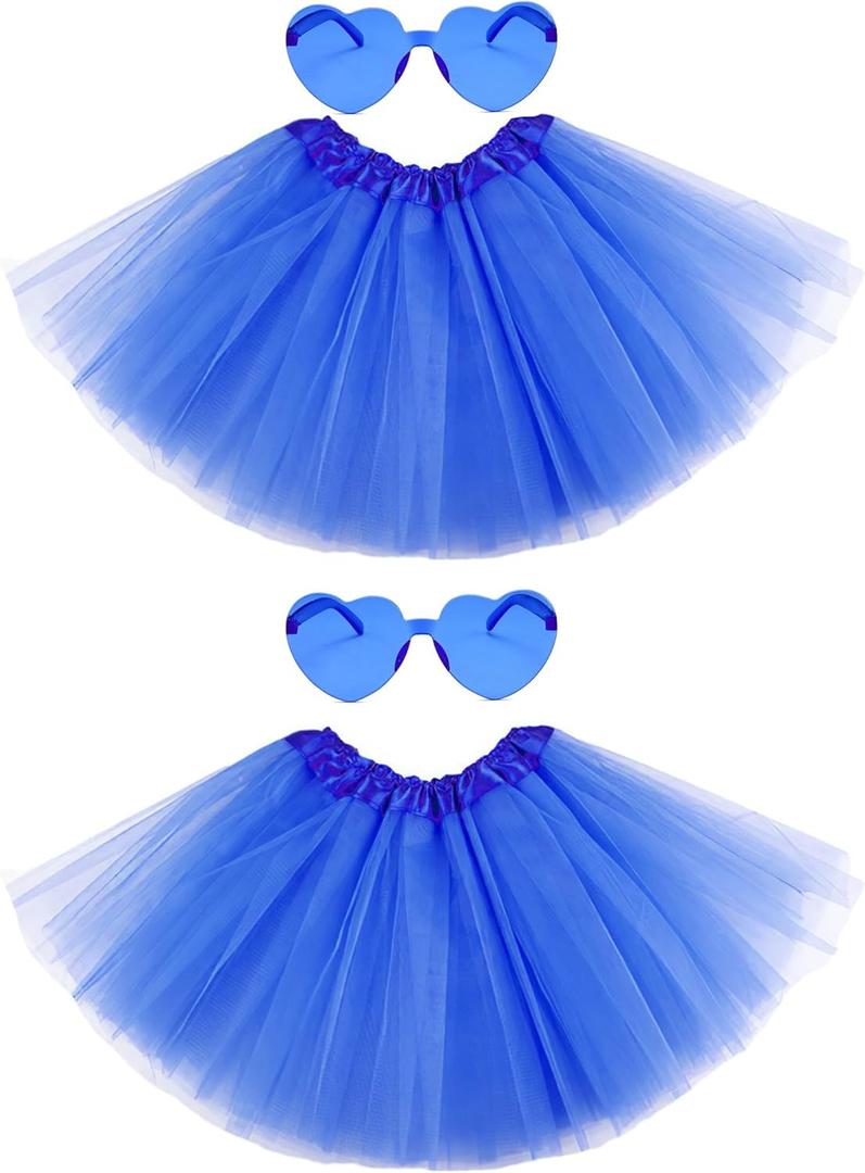 2 PCS Adult Tutus Skirts for Women Tutu Skirt Elastic Tulle Tutu Colored Tutus for Dance Runners Halloween Party (Blue)