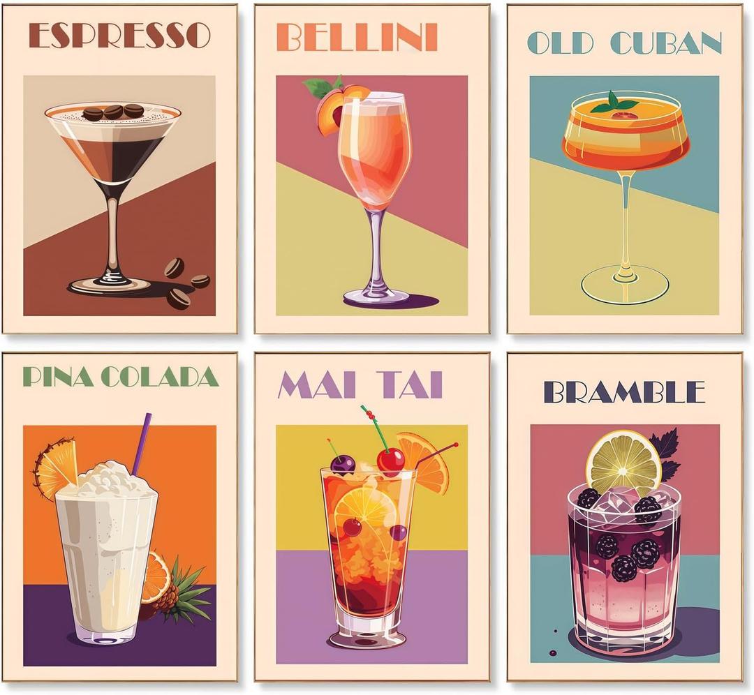 DIYGEMDOT 6 Pack DIY Paint by Numbers Kit for Adults & Beginners, Cocktail Easy Paint by Number Kits, 9.8 X 13.8 inches for Home Decor