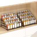 4-Tier-Spice-Rack-Organizer-for-Cabinet, Adjustable Depth Spice Holder Shelf For Countertop Pantry Cupboard, Metal Tiered Seasoning Organizer,Display Shelf Riser (Black-2 Pack)