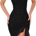BORIFLORS Women's Sexy Ruched Bodycon Midi Dresses Square Neck Sleeveless Ruffle Hem Club Party Tank Dress (Medium, Black)