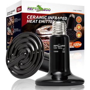 REPTI ZOO 100W Reptile Heat Lamp 2Pack Ceramic Heat Emitter Night Heat Lamp Bulbs Reptile Terrarium Heat lamp Tank Heat Bulb for Turtle Bearded Dragon Gecko Lizard Snake Chicken E26