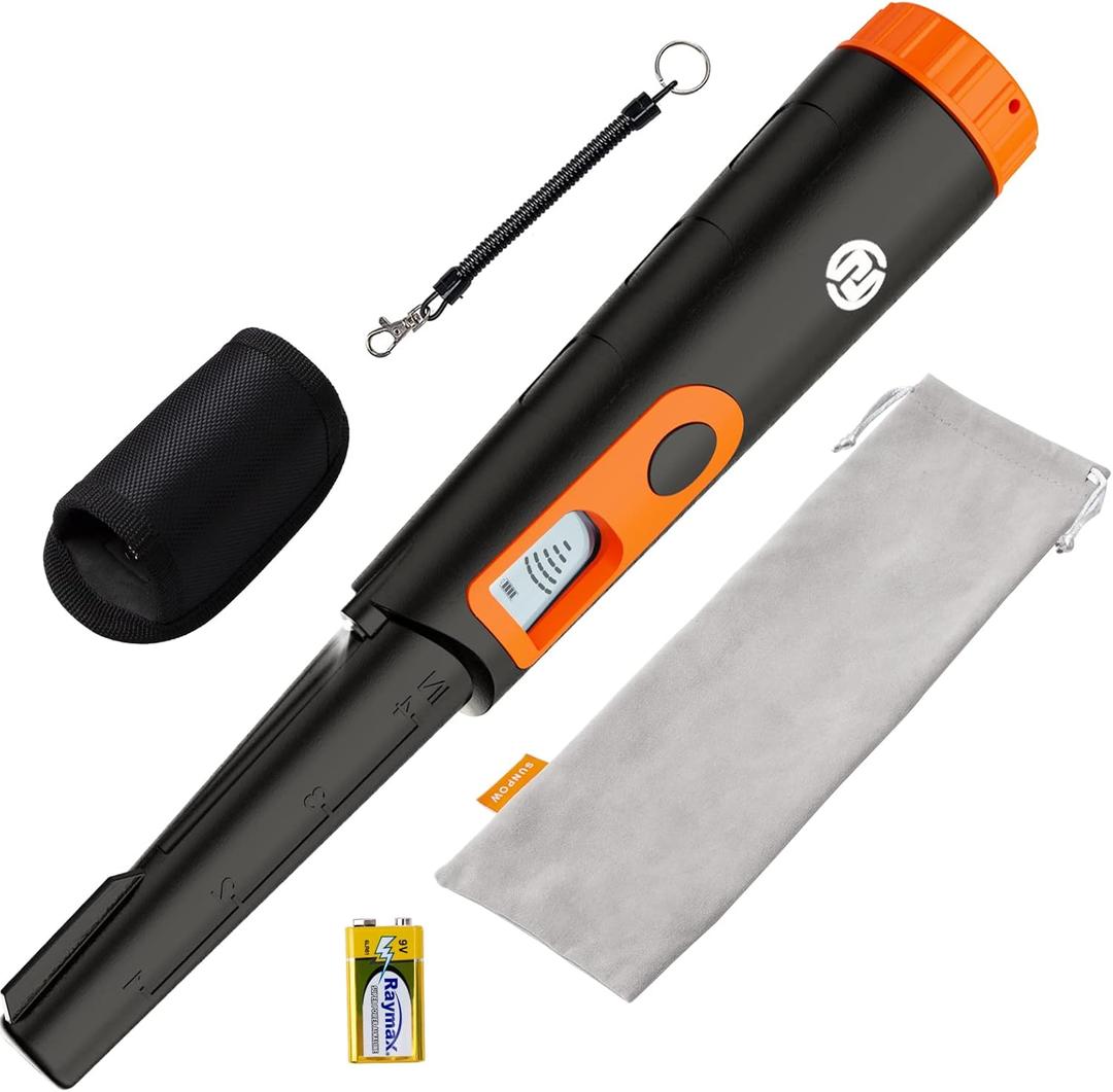 SUNPOW Metal Detector Pinpointer for Adults & Kids, Fully Waterproof, 360Detection Handheld Pin Pointer Wand with LCD Screen, 3 Modes (Buzzer, Vibration,Sound) for Treasure Hunting- OTMD08 (Black&Yellow)