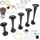 INEEDUP Train Horn for Truck, 12V 150dB 5 Trumpet Electric Musical Electric Train Car Horn with Compressor for Trucks Cars Vans Boats RVs SUVs Black