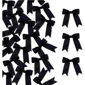 Meseey 100 Pcs Pastel Satin Ribbon Bows with Twist Tie 2.5 Inch Pretied Premade Colored Craft Bows for Gift Wrapping Basket Wedding Baby Shower Brithday Party (Black)