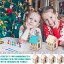 DoubleFill 36 Pcs Wooden Christmas Gingerbread House Craft Kit for Kids Make You Own 3D Christmas House with Twine DIY Xmas Village Craft to Paint and Build for Winter Art Party Gift Festival Decor
