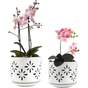 EFISPSS Orchid Pot-5+6 Inch,Ceramic Drainage Orchid Pots with Holes, Enhance Good Ventilation and Drainage,Orchid Pots Indoor/Outdoor Plants or Repotting (White-1)