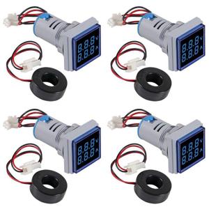 Blue LED Display Voltmeter, Square Dual Display Voltmeter and Ammeter LED Digital Voltage Gauge AC 60-500V 0-100A Current Meter Indicator (4pcs)