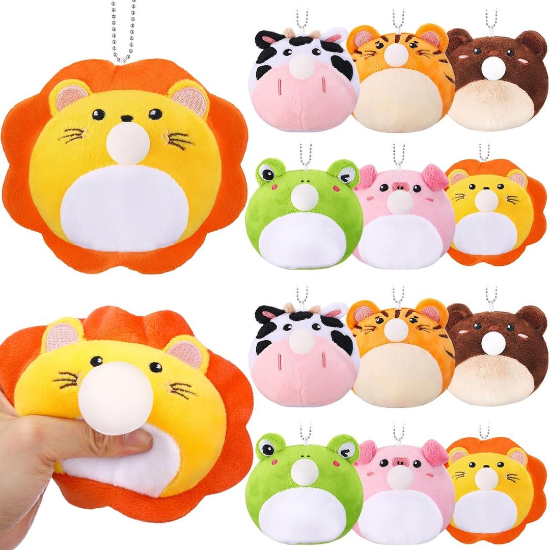 12 Pcs Animal Stress Balls Employee Appreciation Gifts Plush Fidget Sensory Keychain 3.15'' Mini Stress Relief Squeeze Gift Toy for Coworker Staff Teacher Office Party Favors