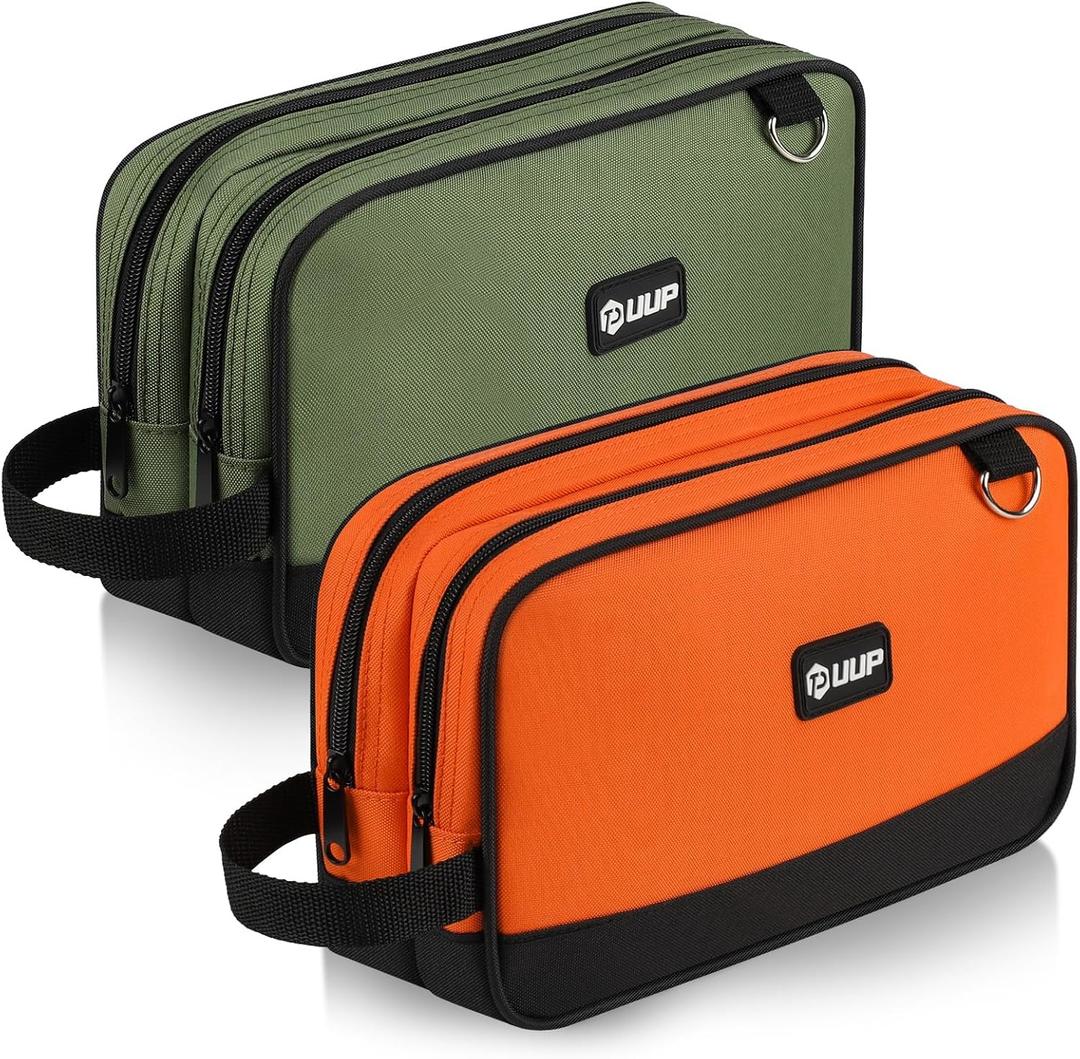 12 Inch Small Tool Bag 2 Pack, Zipper Tool Pouch Two Compartments, Utility ToolBag with Carrying Handle, Heavy Duty Tools Storage Organizer for Electrician Mechanic, Gift for Men Dad, Orange/Green (12" x 7")