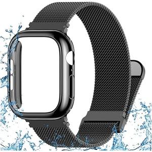 Vigamen Waterproof Stainless Steel Milanese Band with Case Compatible with Apple Watch Bands for Women Men 46mm, Magnetic Metal Wrist Straps for iWatch Series 10 11, Breathable, Adjustable, Black