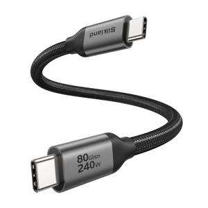 Silkland 80Gbps USB 4 for Short Thunderbolt 5 Cable 1FT, 240W Charing, 120Gbps Bandwidth for 16K/Dual 8K, Braided USB C Data Cable Compatible Thunderbolt 4, SSD, MacBook M4 Pro/Max, iPhone 17/16, Dock
