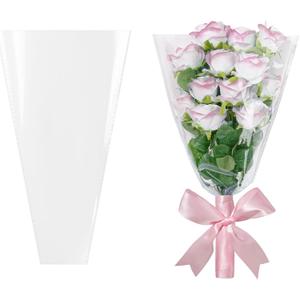 JOYIT Clear Flower Bags for Bouquets, 100PCS Wrapping Papers 13.8in x 18in, Wrapping Bags, Floral Sleeves for Floral bouquets Packaging
