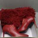 Fur Knee High Boots for Women Pointed Toe Stiletto Heel Fold Over Tall Boots Fashion Wide Calf Long Booties (9.5, Red)