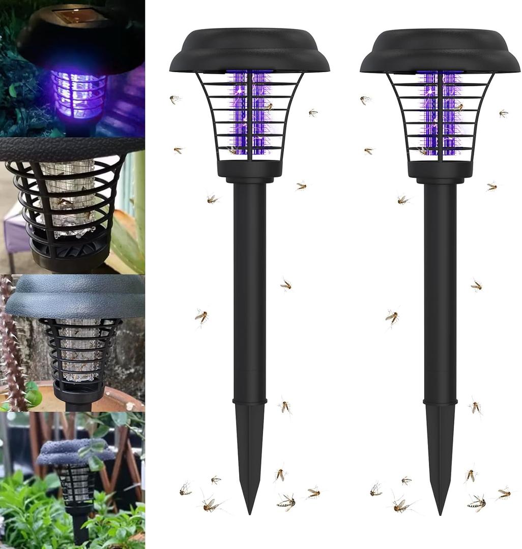 2 Pcs Solar Bug Zapper Outdoor Rechargeable Mosquito Fly Zapper Outdoor