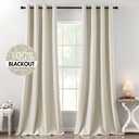 MIULEE 100% Blackout Linen Textured Curtains for Bedroom Solid Thermal Insulated Cream Grommet Room Darkening Curtains & Drapes Luxury Decor for Living Room Nursery 52 x 120 Inch (2 Panels)