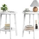 sthmec Side Table Set of 2, Small Round End Table with Storage Shelf for Small Space, 2-Tier Bedside Table Sofa Couch Table, Round Nightstands Set 2 Accent Table for Living Room, Bedroom, White