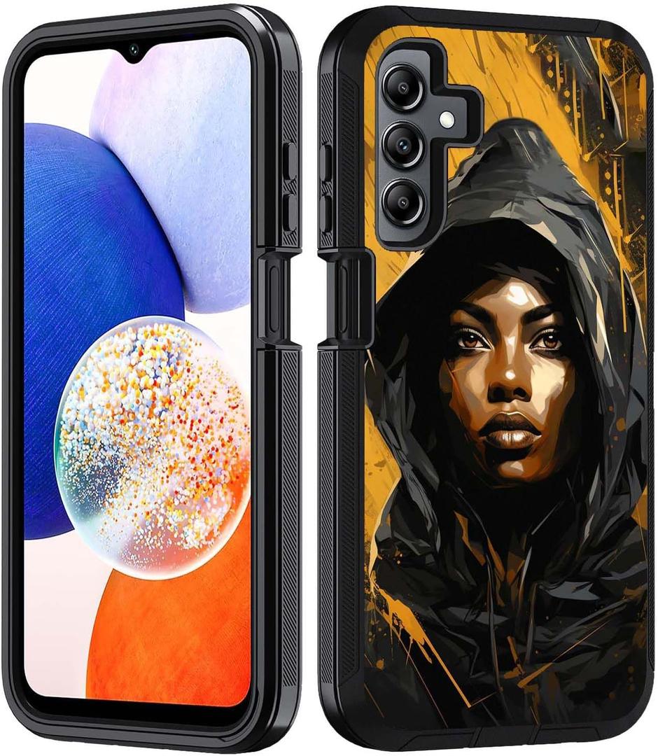 for Samsung Galaxy A25 5G Case, Heavy Duty 3 in 1 Hybrid Military Grade Shockproof Drop Full-Body Protective Cover for Samsung Galaxy A25 5G 6.5 inch, African Black Girl
