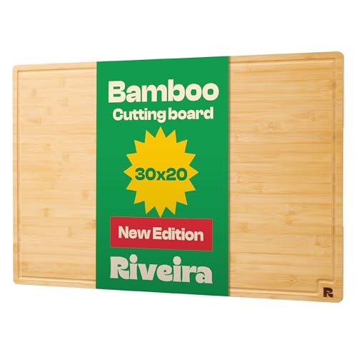 Riveira Wood Cutting Board – Gourmet Bamboo Grandeur: 30 x 20 Cutting Boards For Kitchen – Natural Wooden Cutting Boards For Kitchen – Innovative Juice Grooves Bamboo Cutting Board