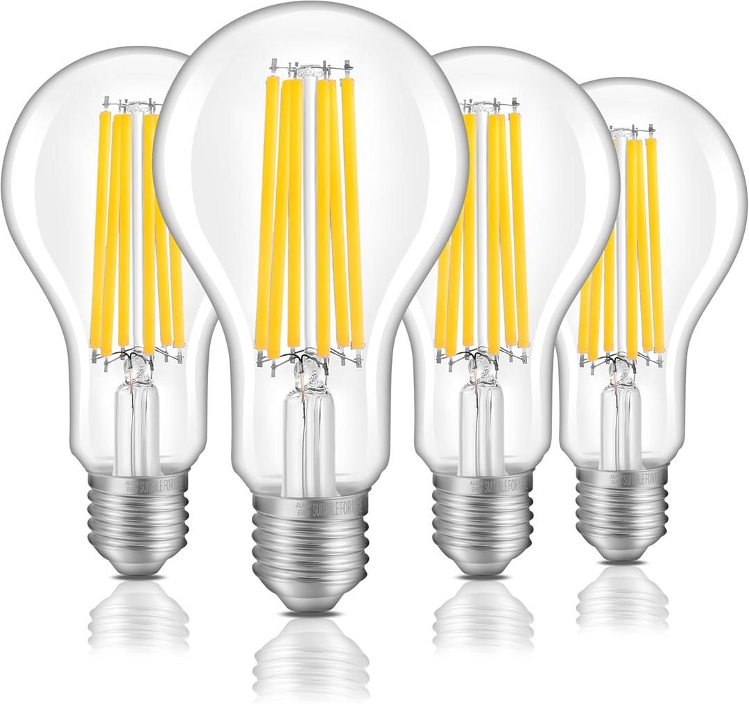 ALAMPEVER 2650LM A23 LED Light Bulb with Dimmable Function, 18W (150 Watt Equivalent), 3000K Warm White, Super Bright Edison Light Bulbs for Garage, Warehouse, Workshop, E26 Base, 4 Pack