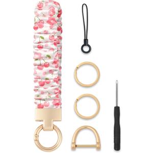 Seorsok Keychain Wristlet,Cute Printed Fabric Scrunchie Wrist Bracelet for Women,Stretchy Key Chain for Car Keys with D Ring
