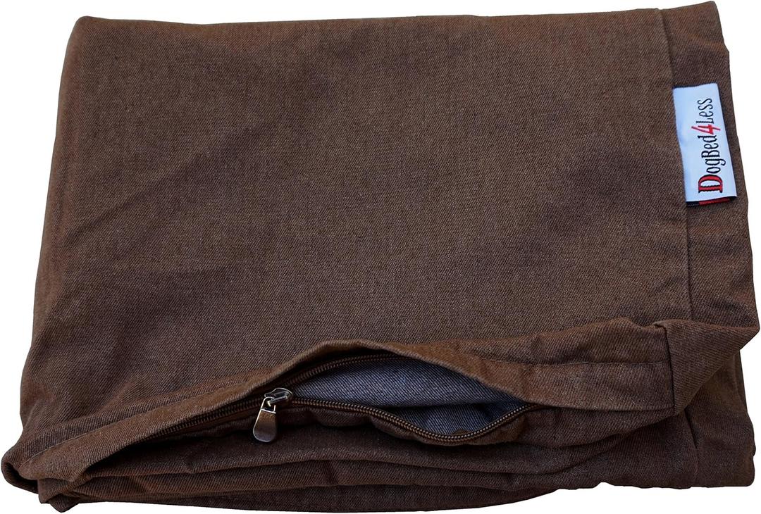 Dogbed4less 40X35X4 Inches Extra Large Size Brown Color Denim Jean Dog Pet Bed External Zipper Cover - Replacement Cover only