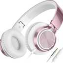 AILIHEN C8 Wired Headphones with Mic & Volume Control - Noise Isolating On-Ear Headphones for Girls School, Plug in Corded 3.5mm Headsets for Chromebook Laptop Computer PC Tablets Travel (Rose Gold) (Medium)