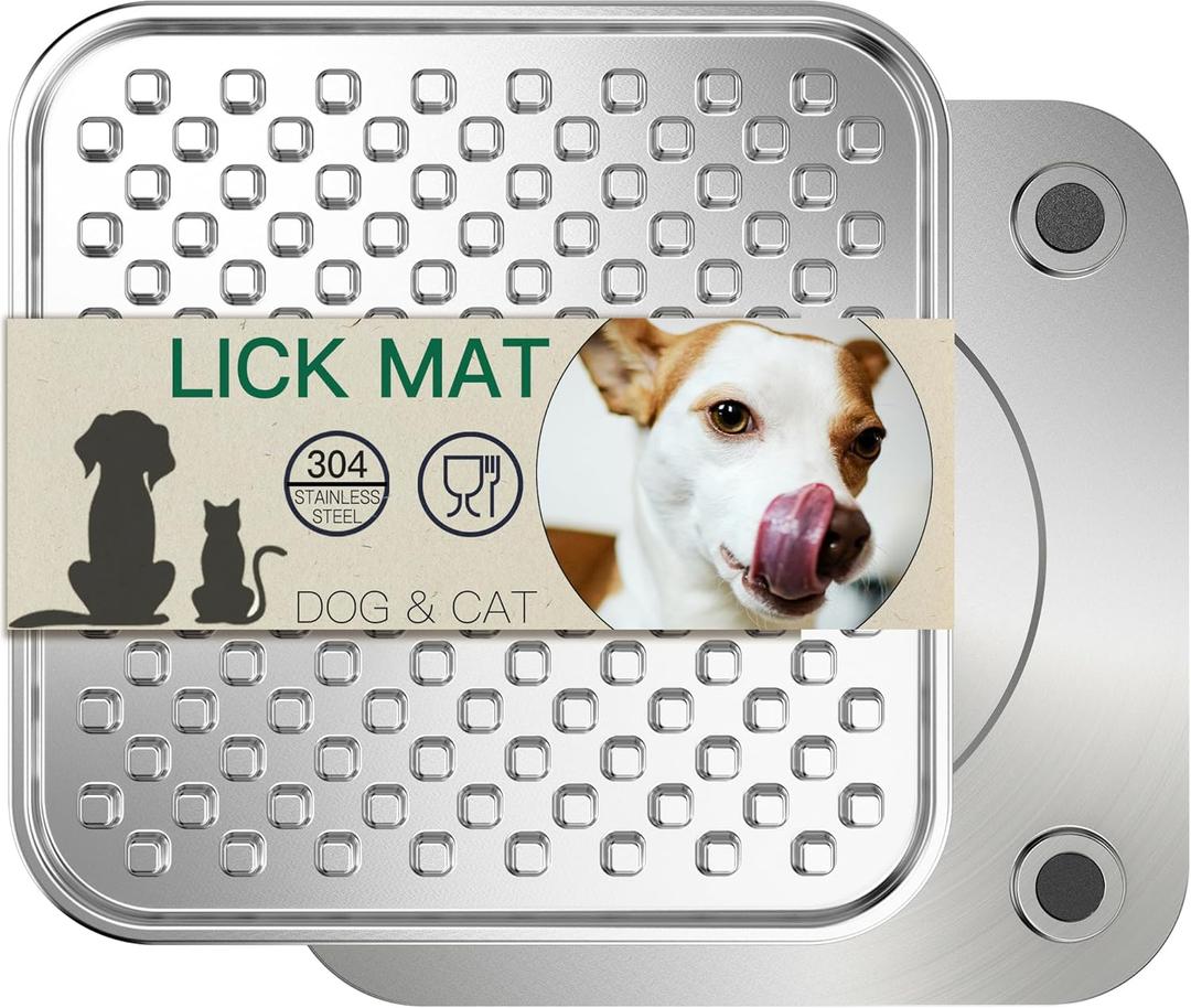 Stainless Steel Large Lick Mat for Dogs & Cats, Chew-Proof Slow Feeder, Anxiety Reducer, Whisker-Friendly for Cats, Non-Slip Heavy Duty Base, Raw Feeding Pad, Dishwasher Safe