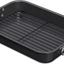 CHEFMADE Roasting Pan with Rack, 15 Inch Deep Roasting Pan, Deep Lasagna Pan for BBQ Vegetbale and Meat 15.4" x 11.2" x 2.3" (Black)