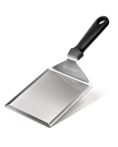HULISEN Stainless Steel Large Grill Spatula - 6 x 5 Inch Heavy-Duty Metal Spatula with Cutting Edges, Kitchen Griddle Accessories, Smashed Burger Turner Scraper for BBQ Grill and Flat Top Griddle