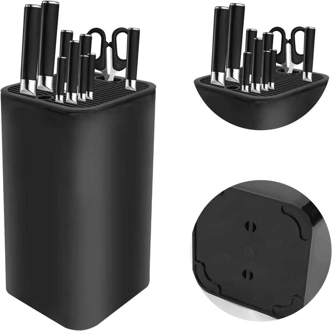 Knife Block Without Knives, 3 In 1 Universal Kitchen Knife Block Holder With Scissors Slot and Sharpening Rod, Detachable Knife Storage Organizer for Counter Space-Saving (Black)