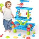 VGY 4-Tier Water Table for Toddler 3-5 4-8, Kids Summer Outdoor Beach Water Table Toys, Kids Water and Sand Activity Sensory Table, Rain Shower Splash Pond Toddler Water Play Table for Boys Girls