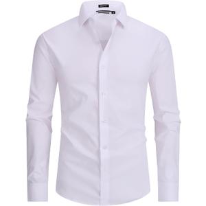 Alex Vando Mens Dress Shirt Easy Care Slim Fit Long Sleeve Cotton Stretch Button Down Shirt (White, XXL)