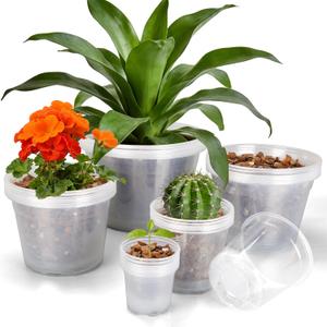 OUPSAUI 35 Pack 4/6/8/10/12 Inch Clear Nursery Pots with Drainage Hole, Clear Large Plastic Pots for Plants, Transparent Variety Seedling Planter for Vegetable Flowers Fruits, 4+6+8+10+12Inch*5PCS