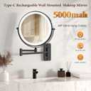 Magnifying Mirror with Lights 1X/20X, 9" Double Sided 5000mAh Rechargeable Wall Mounted Lighted Makeup Mirror, 3 Color LED Lights Dimmable, Wall Mount Mirror 17" arm for Bathroom, Black Brushed Nickel