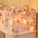 Waipfaru Christmas Garland with Lights, Lighted Berry Garland, 13.1FT Christmas Tree Garland, Christmas Decorations Indoor for Home Outdoor Gate Table Fireplace New Year Decor, Red