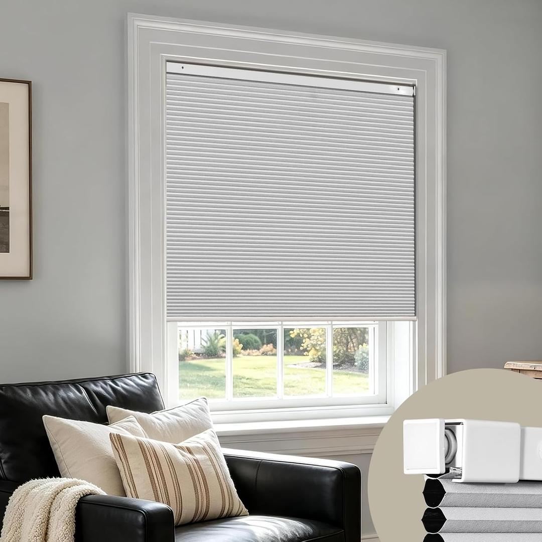 No Drill Cordless Cellular Shades, Blackout, White, 28x48