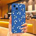 Compatible with iPhone 13 Phone Case, Fashion Flower Pattern Design Girls Women Liquid Silicone Cover, Slim Shockproof and Scratch-Resistant Soft Case for iPhone 13- Blue