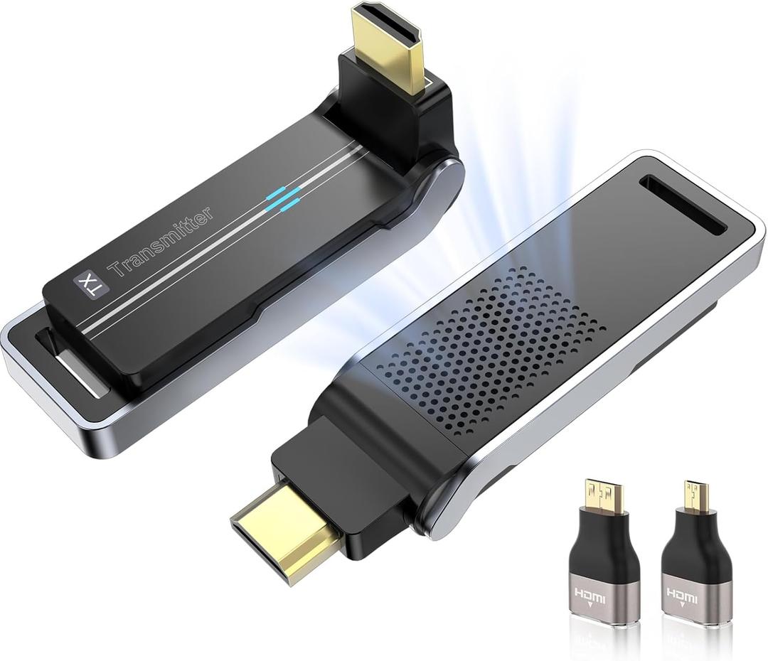 Wireless HDMI Transmitter and Receiver, Plug and Play with Heat Dissipation, 90 Bendable Interface, Dual-Band 2.4G/5G - Stream Video & Audio from Laptops/TV Boxes/Projectors to Monitors-100Ft/30M