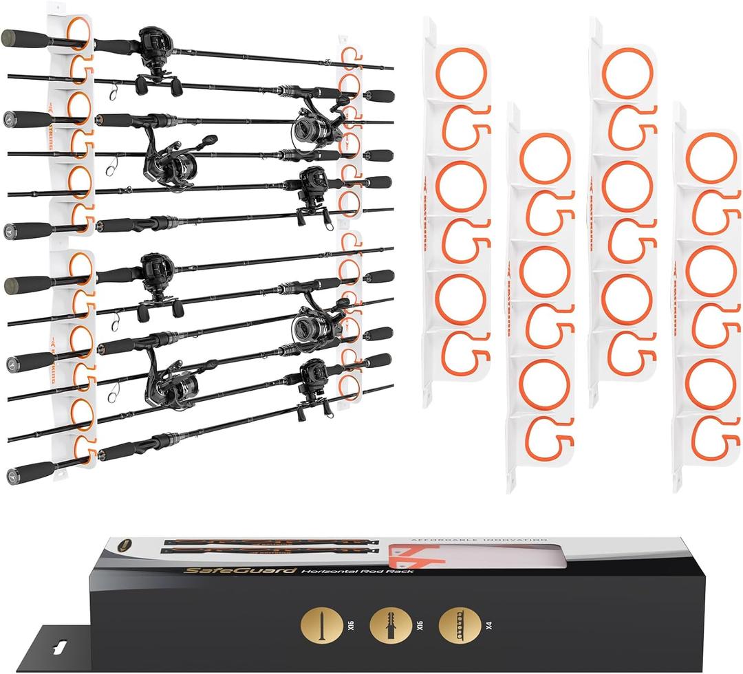 KastKing SafeGuard Fishing Rod Holder for Garage, Wall or Ceiling Mounted Fishing Rod Rack Storage Organizer, Fishing Pole Holder Holds 12 Rods or Combos in Less Than 36 Inches