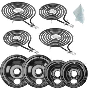 WB31M20(6") WB31M19(8") Black Porcelain Drip Pan Set & WB30M2(8") WB30M1(6") Electric Range Burner Element Unit Set by Cenipar-Compatible with GE Hotpoint Kenmore Range/Stove-Includes 2×6” and 2×8”