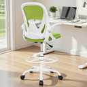 Primy Drafting Chair Tall Office Chair with Flip-up Armrests Executive Ergonomic Computer Standing Desk Chair with Lumbar Support and Adjustable Footrest Ring (Green), 934-Z