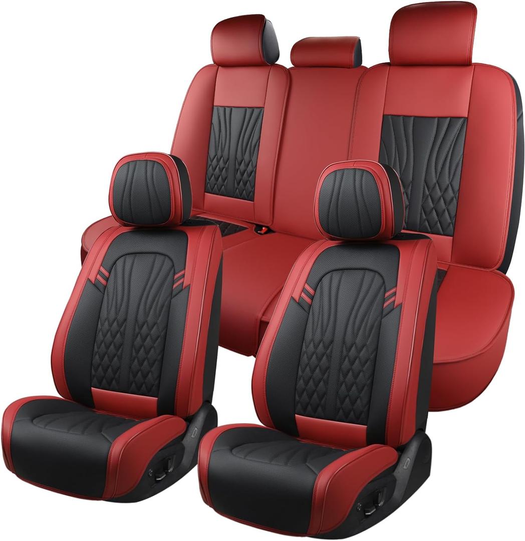 Leather Car Seat Covers,Car Seat Protector Waterproof,Seat Covers Full Set, Car Seat Protectors 5 Seats,Automotive Seat Covers Fit Most Cars Red