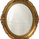 Vintage Carved Decorative Wall Mirror, Hanging Mirror for Dresser Decor Bedroom Living-Room, Cosmetics Jewelry Dresser Organizer Tray (15x 13.4) (Golden-Oval)